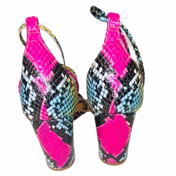 NWOB Vince Camuto Stassia Snake Print Leather Clear Ankle Tie Wedge Sandals - Picture 5 of 8